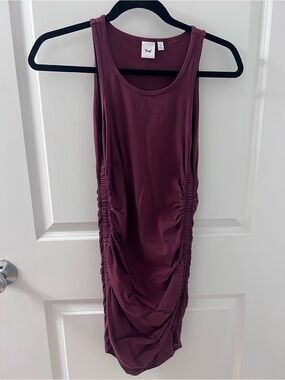 Aritzia TNA Burgundy Ruched Sleeveless Tank Dress